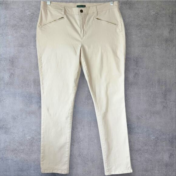 Lauren Ralph Lauren Slim Straight Leg Mid Rise Stretch Jean Pants Size 14 Cream - Picture 1 of 13